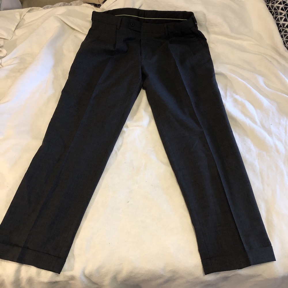 Louis Raphael Studios Dress Pants Men's 35x30 Black Merino Wool Pleated Straight